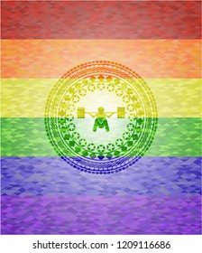 deep squat icon inside lgbt colors emblem 