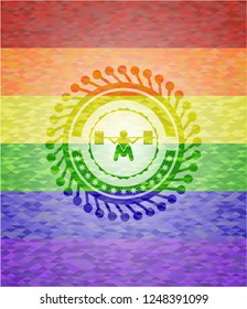 deep squat icon inside lgbt colors emblem 