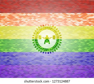 deep squat icon inside lgbt colors emblem 
