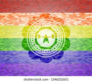 deep squat icon inside lgbt colors emblem 