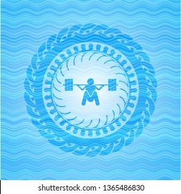 Deep Squat Icon Inside Light Blue Water Wave Badge Background.