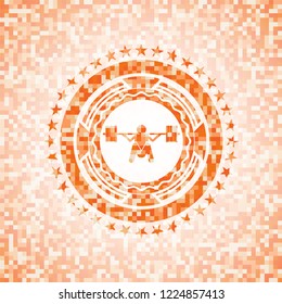 deep squat icon inside orange mosaic emblem with background