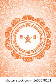 deep squat icon inside orange mosaic emblem