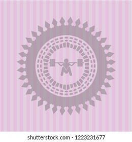 deep squat icon inside pink emblem. Retro
