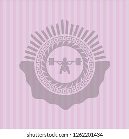 deep squat icon inside pink emblem. Retro