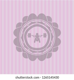 deep squat icon inside pink emblem. Vintage.