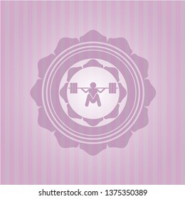 deep squat icon inside pink emblem