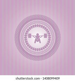 deep squat icon inside pink emblem. Vintage.