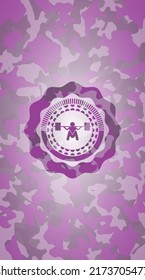 Deep Squat Icon Inside Pink Camouflaged Emblem. 