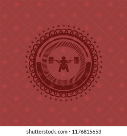 deep squat icon inside red icon or emblem