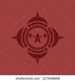 deep squat icon inside red icon or emblem