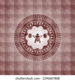 deep squat icon inside red seamless polygonal badge.