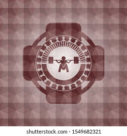 deep squat icon inside red seamless polygonal badge.