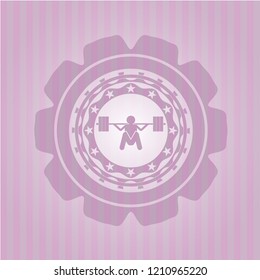 deep squat icon inside retro style pink emblem