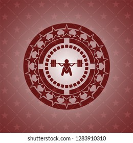 deep squat icon inside retro style red emblem