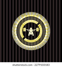 deep squat icon inside shiny badge. 