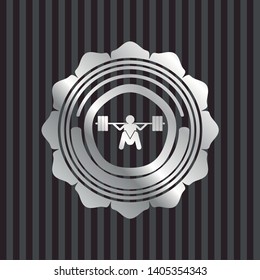 deep squat icon inside silver badge or emblem