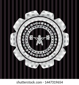 deep squat icon inside silver emblem