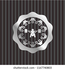 deep squat icon inside silvery shiny emblem