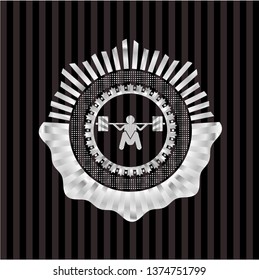 deep squat icon inside silvery emblem or badge
