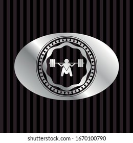 deep squat icon inside silvery shiny emblem