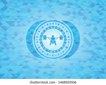deep squat icon inside sky blue mosaic emblem