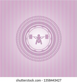 deep squat icon inside vintage pink emblem