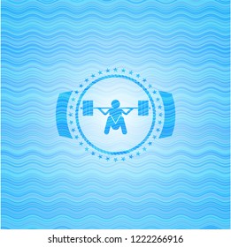 Deep Squat Icon Inside Water Representation Style Badge.