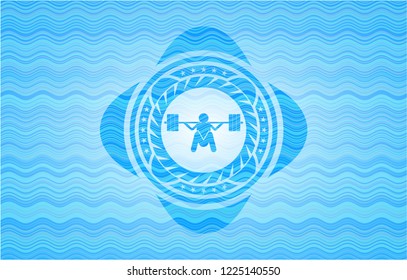 Deep Squat Icon Inside Water Badge Background.