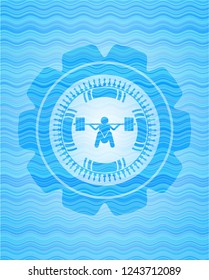 Deep Squat Icon Inside Water Wave Concept Emblem Background.