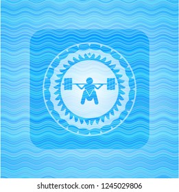 Deep Squat Icon Inside Water Wave Concept Emblem Background.