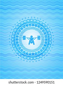 Deep Squat Icon Inside Water Wave Emblem Background.