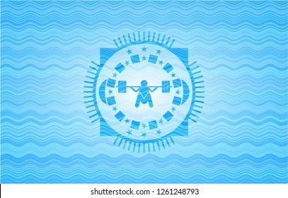 deep squat icon inside water emblem.