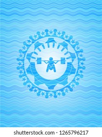 Deep Squat Icon Inside Water Wave Representation Emblem.