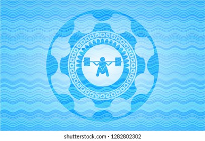 deep squat icon inside water wave style badge.