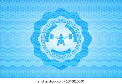 deep squat icon inside water wave emblem background.