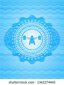 deep squat icon inside water concept badge.