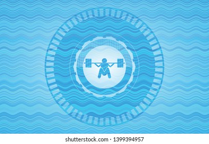 Deep Squat Icon Inside Water Wave Representation Badge.