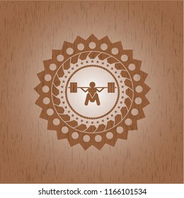 deep squat icon inside wood emblem. Retro