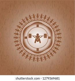 deep squat icon inside wood emblem. Retro