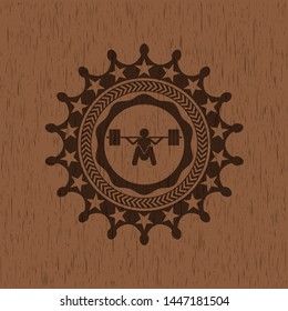 deep squat icon inside wood emblem. Retro