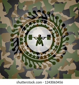deep squat icon on camouflaged pattern