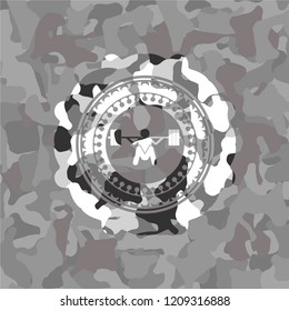 deep squat icon on grey camo pattern