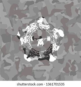 deep squat icon on grey camouflaged texture