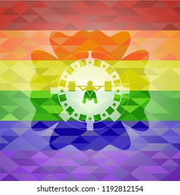deep squat icon on mosaic background with the colors of the LGBT flag