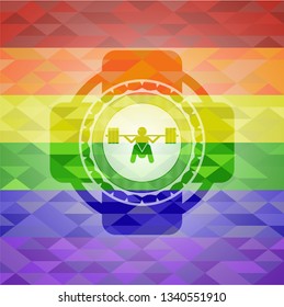 deep squat icon on mosaic background with the colors of the LGBT flag