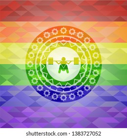 deep squat icon on mosaic background with the colors of the LGBT flag