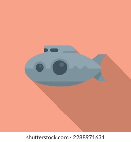 Deep submarine icon flat vector. Sea ship. Sub military