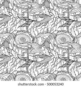 From the deep to the sun. Vector seamless pattern with sea creations