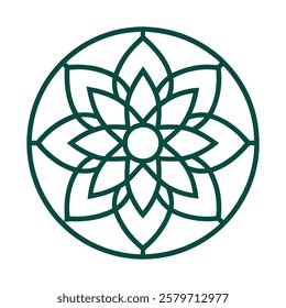 Deep Teal Colour Outline Mandala Design 